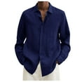 thumbnail image 3 of Mens Shirts Long Sleeve Casual Plus Size Loose Solid Color Button Down Lapel Blouses Loose Fall Tops Dress Shirts for Men Navy M, 3 of 9