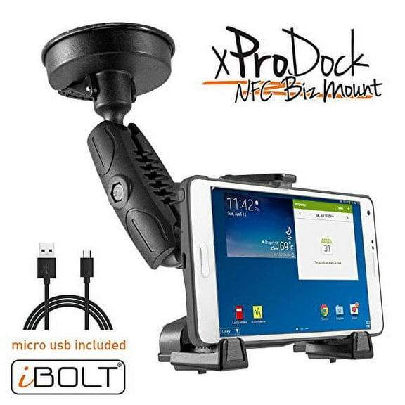 iBOLT xProDock NFC Bizmount Phone Holder/Mount with Heavy Duty Suction Cup Base and 2m microUSB Cable Car Mount, New 1 Pack
