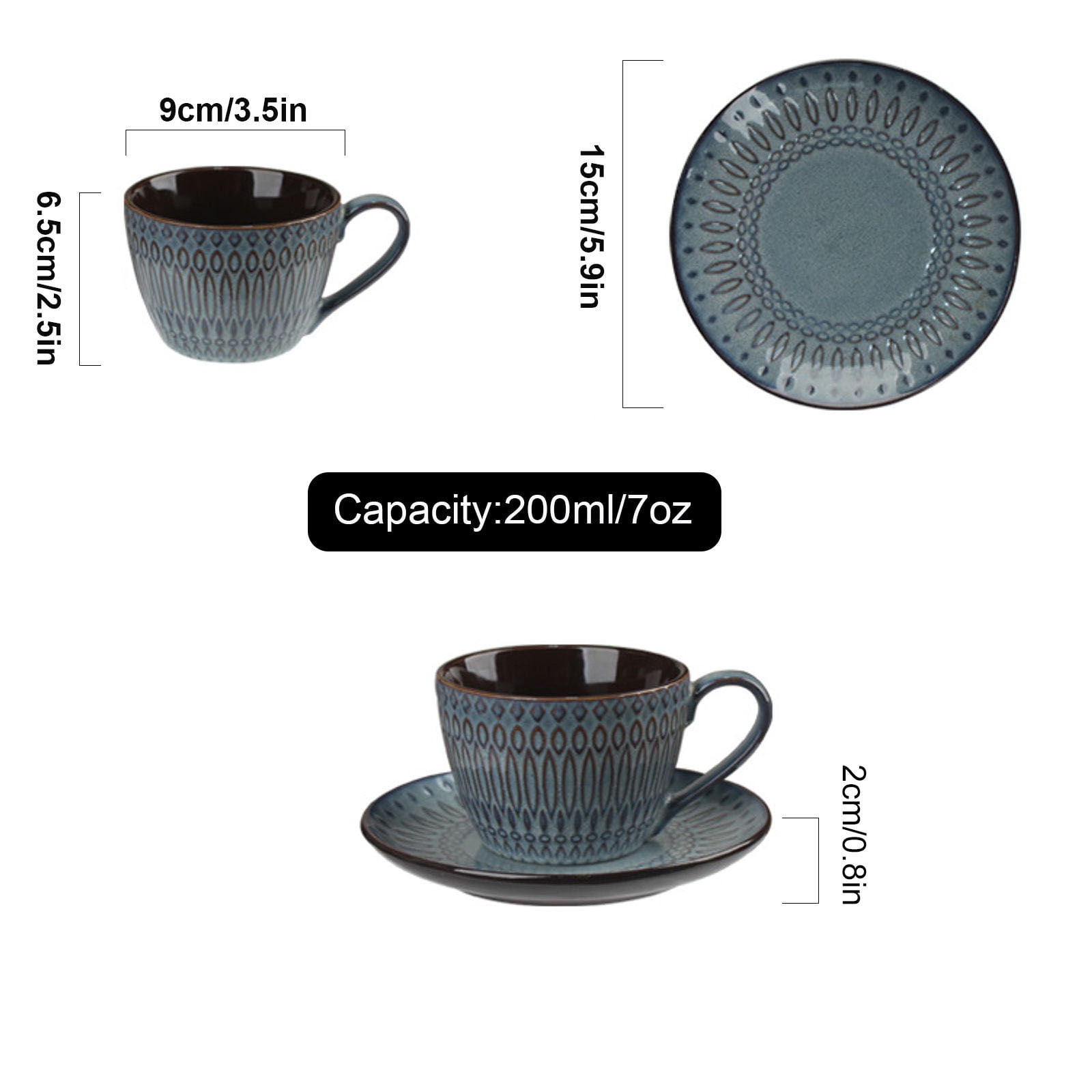 SIELUNO 200ml/7oz Coffee Cup With Saucer And Spoon,Ceramic Mug For Afternoon Tea Espresso Coffee