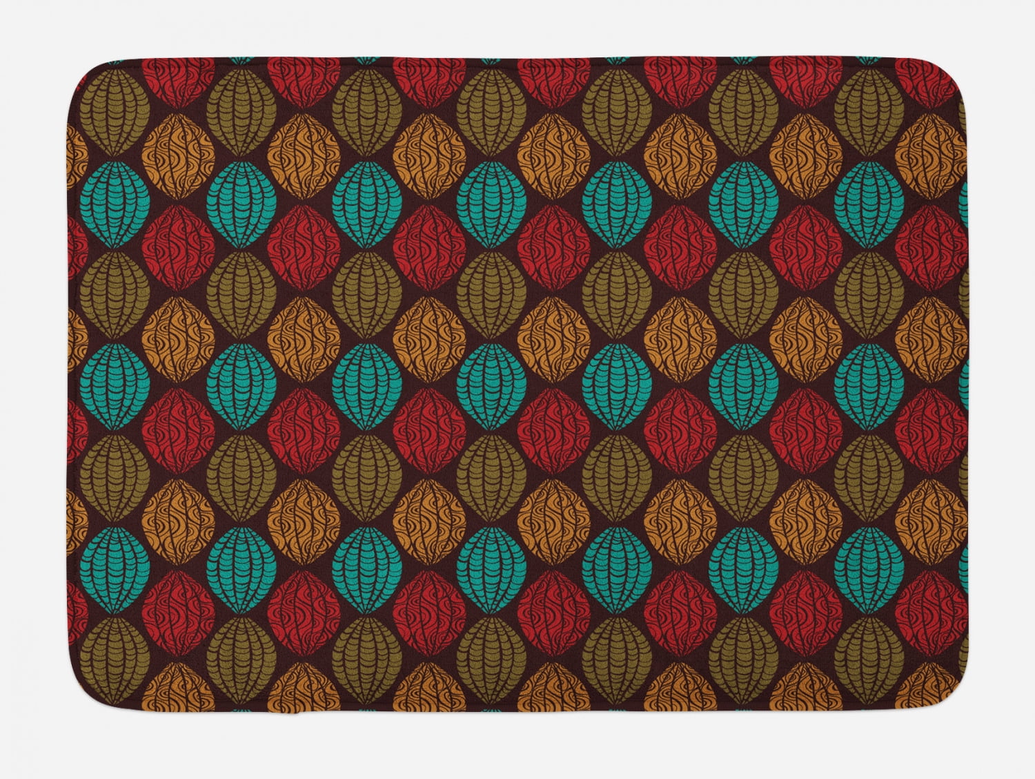 Earth Tones Bath Mat, Native Eastern Art with Abstract Ethnic Details