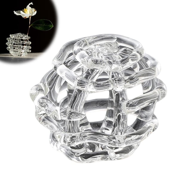 Glass Flower Frog Vase for Ikebana Arrangements, Handcrafted Borosilicate Glass Flower Holder Ball, Clear Kenzan Alternative for Single Flowers, Hydroponic Plant Display