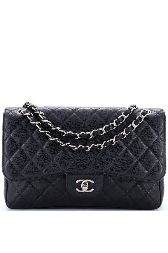 Pre-Owned Classic Double Flap Bag Quilted Caviar Jumbo By Rebag