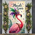 thumbnail image 3 of Flamingo Design Mardi Gras Banner Feather Mask Carnival Display Purple Green Gold Beaded Decoration Flamingo Backdrop for Mardi Gras Party Carnival Celebration Indoor Decoration, 3 of 9