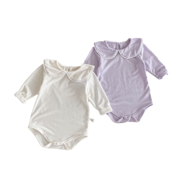LYMAYTER 3-24M Baby Girls Infant Bodysuit Ruffle Collar Long-Sleeve Solid Color Jumpsuit Winter Wear