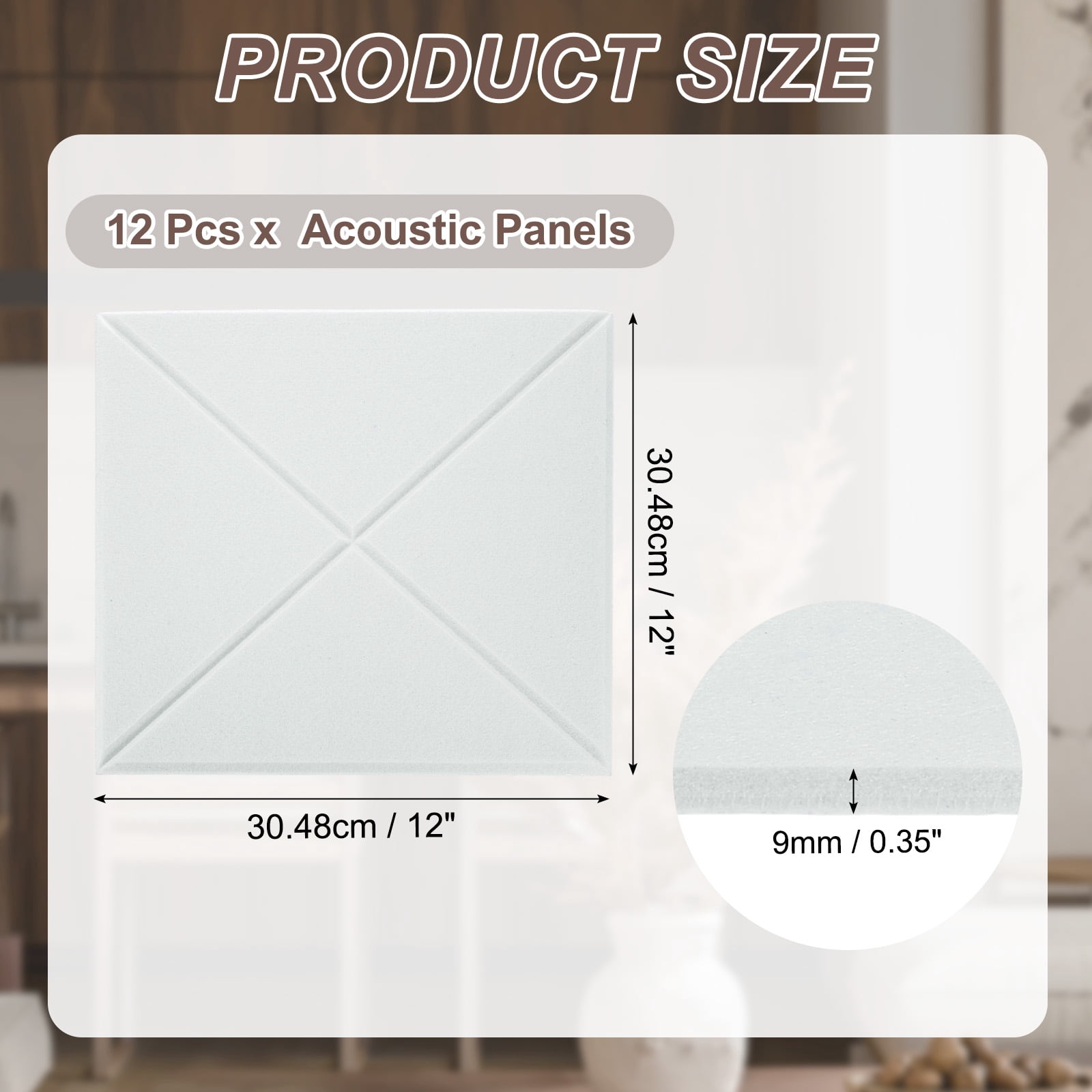12pcs Adhesive Acoustic Panels Square High-Density Sound Proof Felt Self Stick Non-Slip Anti Vibration Pads Anti-Skid Noise 12 Inch Long x 0.39 Inch Thick, White