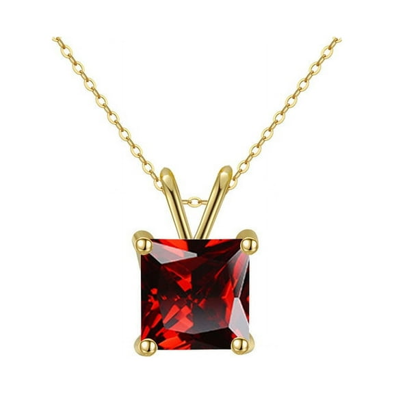 Bonjour Jewelers 18K Yellow Gold Created Ruby Sapphire Princess Cut 3CT CZ Cut Necklace 18 Inch Plated