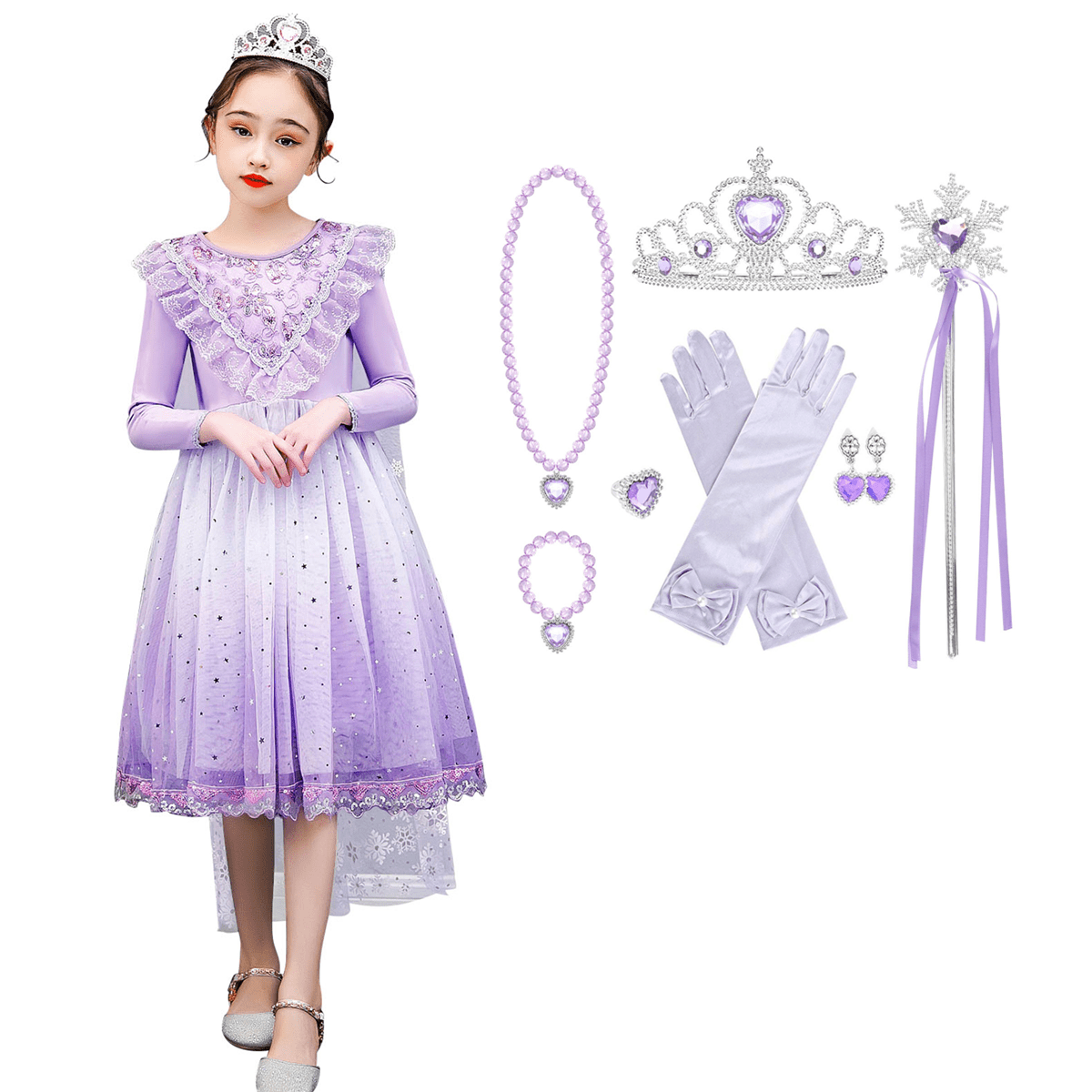 Princess Dress Long Sleeve Costume with Rich Accessories for Girl s 3 8 Years Purple Walmart