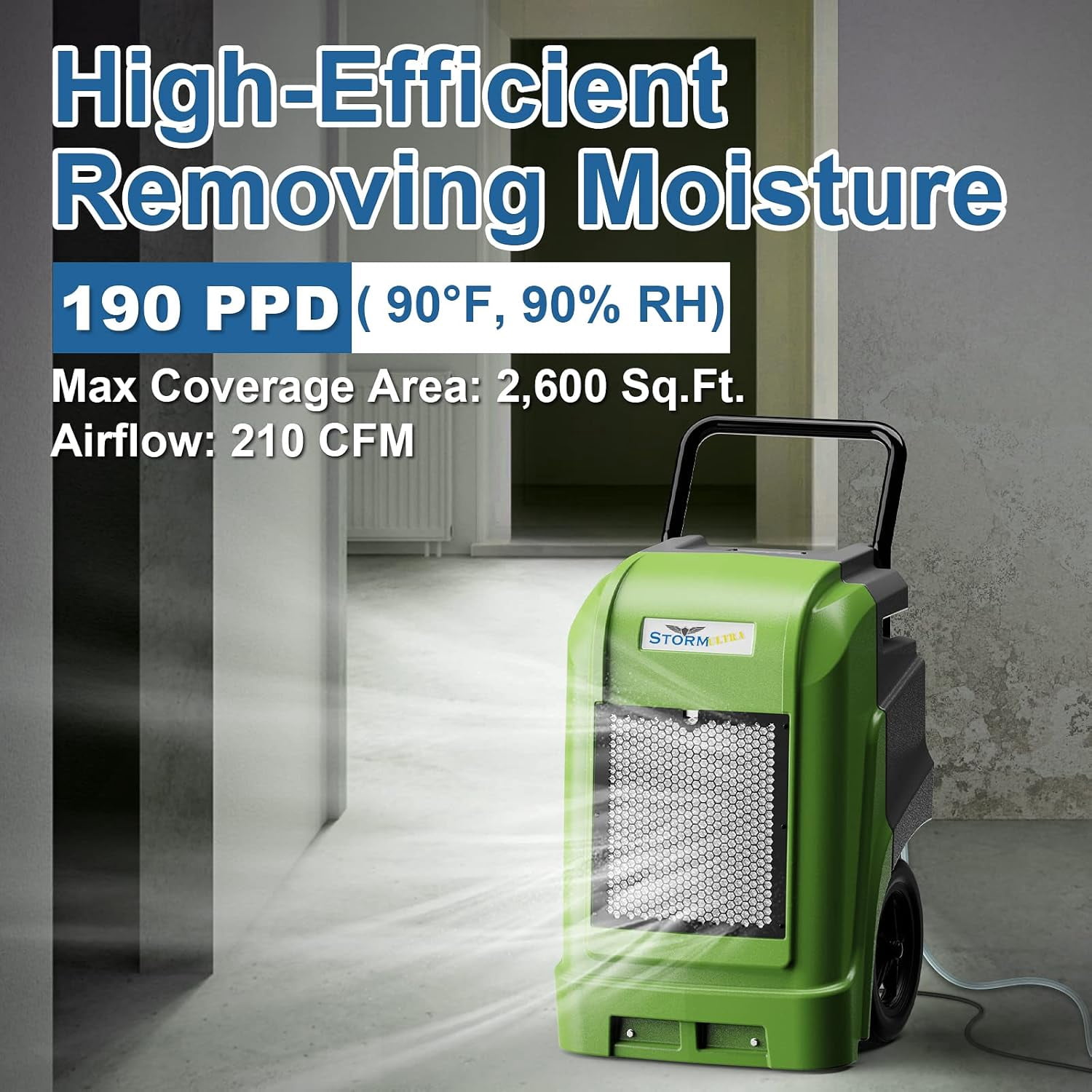 ALORAIR  Commercial Dehumidifier with Pump Drain Hose, 190 Pints Smart WiFi Industrial Dehumidifier Large Capacity for Basements, Garages, Mall & Job Sites, 5 Years Limited Warranty, Green