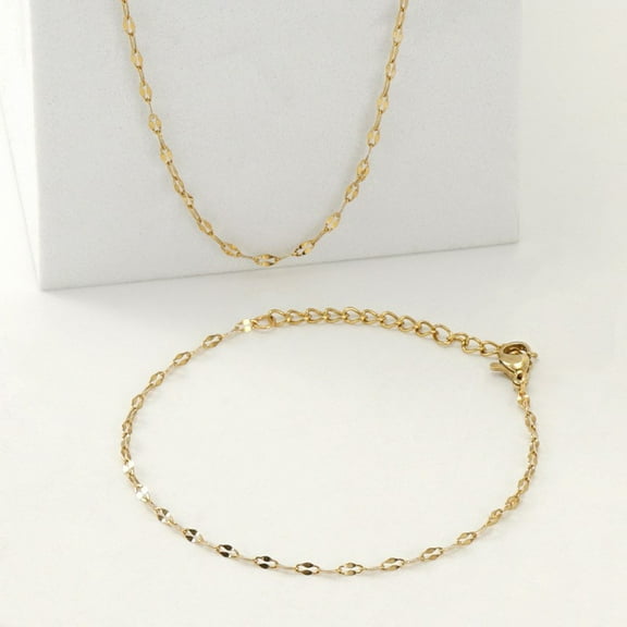 2mm Thin Women Stackable Chain Bracelets, 14K Yellow Gold Links Necklace Bracelets Set, Dainty Fashion Jewelry