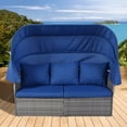 thumbnail image 2 of Glavbiku 6Pcs Outdoor Patio Sofa Set,Daybed Sunbed with Retractable Canopy,Wicker Furniture,Blue, 2 of 14