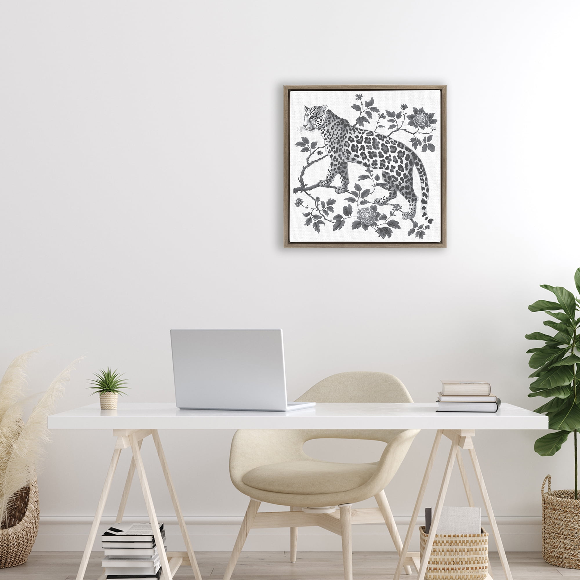 Monochrome Detail Leopard Brown Framed Floater Canvas Wall Art, design by Lettered and Lined
