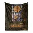thumbnail image 1 of Gothic Soft Flannel Fleece Throw Blanket, Lectern on Pentagram Medieval Architecture Candlelight in Dark Altar, Cozy Plush for Indoor and Outdoor Use, 70" x 90", Olive Green Mustard, by Ambesonne, 1 of 6