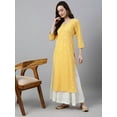 thumbnail image 3 of Janasya Indian Women's Mustard Crepe Foil Print Straight Kurta, 3 of 8