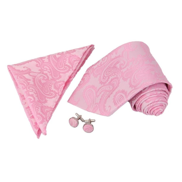 Conjunto de pañuelos y gemelos de fiesta de boda Macarena Rosado Corbata de jacquard para hombre