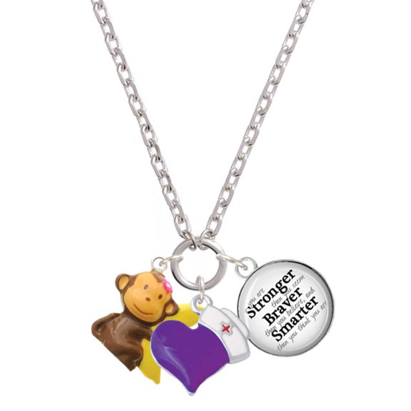 Delight Jewelry Resin Monkey Hugging a Banana - Purple Heart Nurse Strong Zoe Necklace