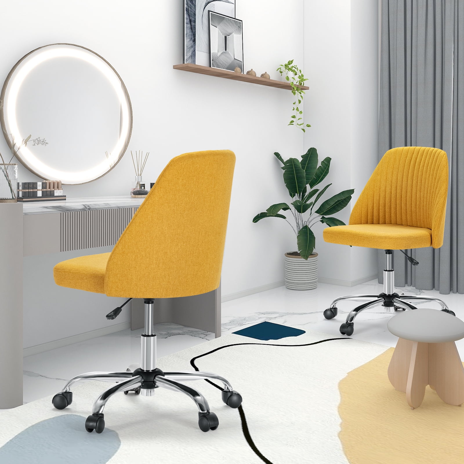 Modern Adjustable Low Back Rolling Chair Vanity Chair Twill