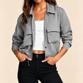 thumbnail image 2 of RQYYD Womens Utility Safari Jacket Button Down Long Sleeve Drawstring Hem Casual Military Coat With Cargo Pockets Outerwear, 2 of 7