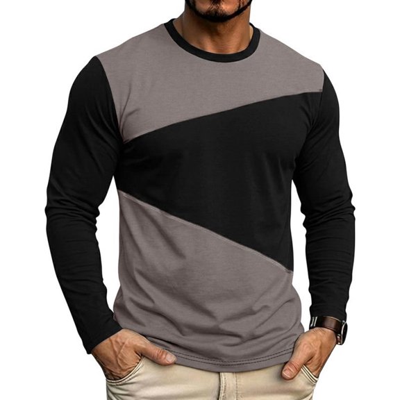 JOANKDMI Long Sleeve T-Shirts for Men Casual Color Block Crewneck Tops Lightweight Breathable Active Pullover Basic Tee Shirts for Daily Workout Athletic Spring