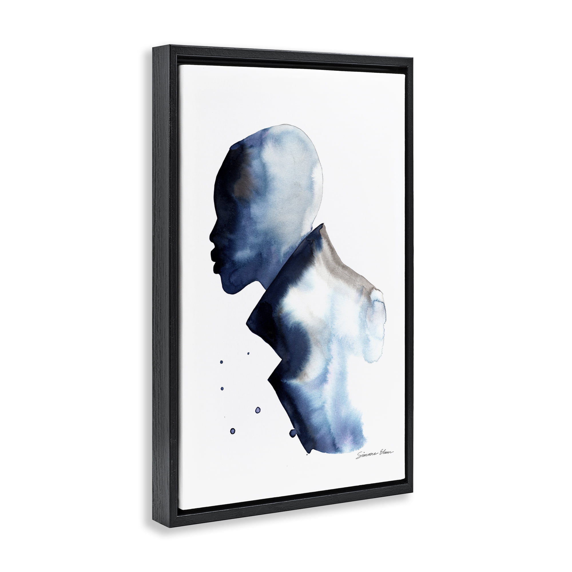 Stupell Industries Feeling Blue Portrait Silhouette Black Framed Floater Canvas Wall Art, design by Simone Elum