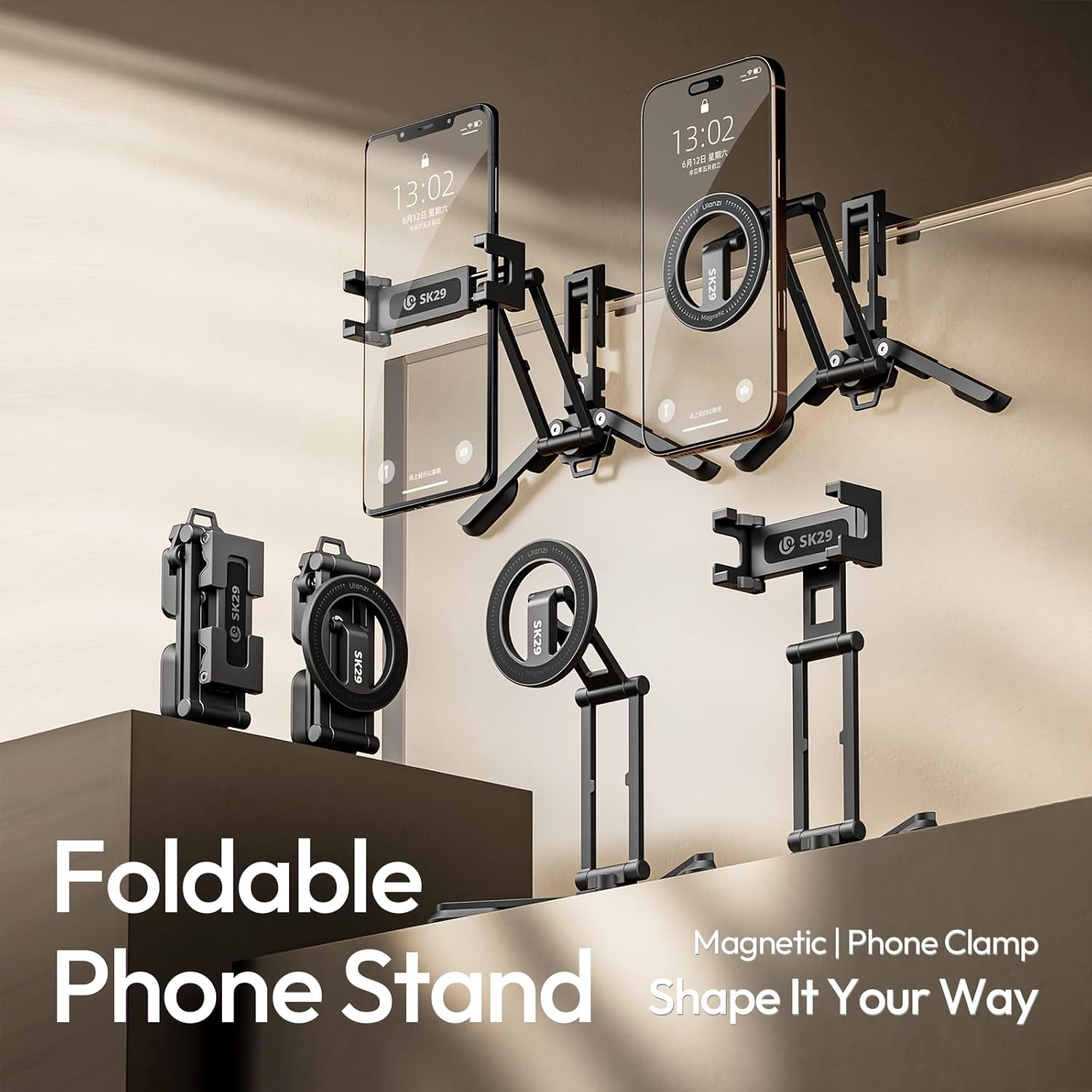 Ulanzi Magnetic Phone Tripod Stand, Foldable Mini Tripod with MagSafe Phone Holder & Cold Shoe Mount