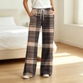 thumbnail image 2 of Hvogkswy Women Plaid Pajama Pants Loose Straight Wide Leg Lounge Pants Drawstring Elastic Waist Home Pajama Bottoms with Pockets, 2 of 7