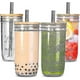 thumbnail image 1 of Reusable 24oz Mason Jar Cups for Bubble Tea, BPA-Free Glass Drinking Cups with Bamboo Lids & Stainless Steel Straws, 4-Pack Wide Mouth Smoothie & Iced, 1 of 5