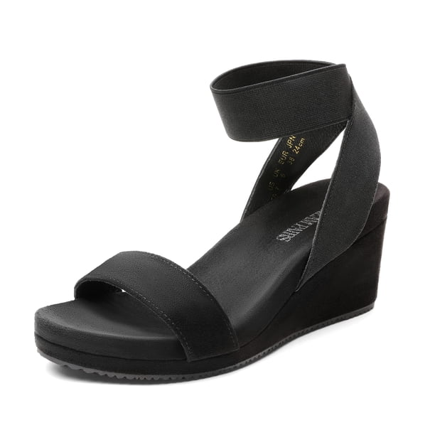 Sandalia DREAM PAIRS NINI-5 Negra, Tacón Cuña de 7.5 cm