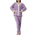 thumbnail image 4 of MVRLSH Pajamas For Women Set Coral Velvet Fleece Soft Warm Comfortable Pullover Top Sleep Pants Pajama Set Loungewear Purple One Size, 4 of 5