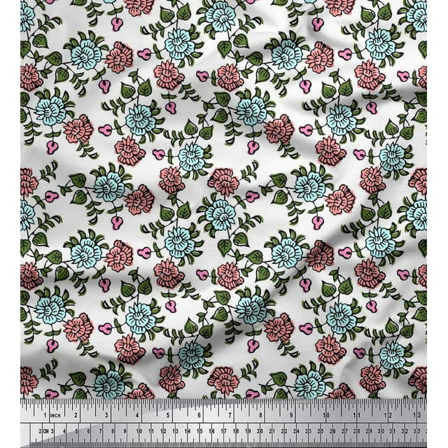 Soimoi Rayon Fabric Leaves & Floral Block Decor Fabric Printed Yard 56 Inch Wide