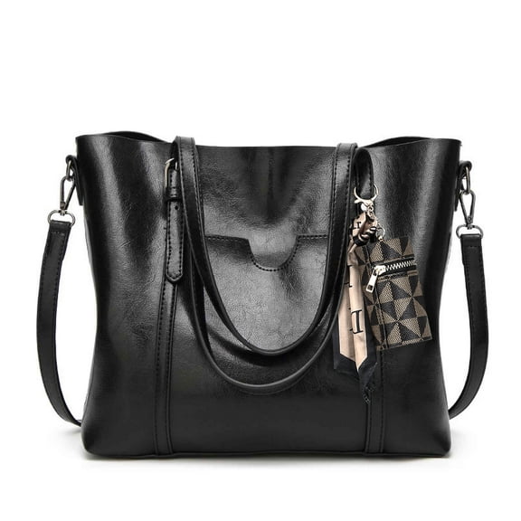 ZRSUN Women's Large PU Leather Tote Bag, Top Handle Satchel Handbag, Black