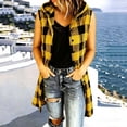 thumbnail image 3 of Meichang Flannel Long Vest for Women Hooded Drawstring Button Down Plaid Sleeveless Jacket Fall Winter Long Vest Jackets, 3 of 5