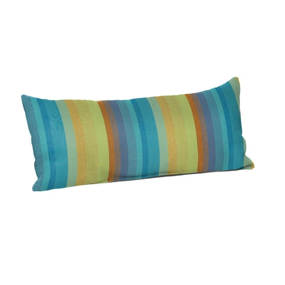 Casual Cushion Stripe Sunbrella® Fabric 1-Piece Outdoor Rectangle Throw Pillow, 22"W x 9"L, Astoria Lagoon