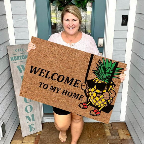 Pineapple Letter Printed Door Mat Polyester Entrance Carpet for Outdoor Porch Application