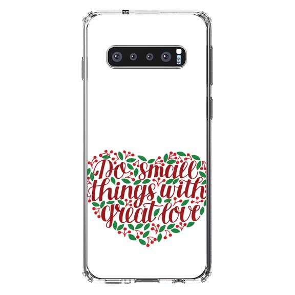 DistinctInk Clear Shockproof Hybrid Case for Samsung Galaxy S10  PLUS(6.4" Screen) - TPU Bumper, Acrylic Back, Tempered Glass Screen Protector - Do Small Things With Great Love - Floral