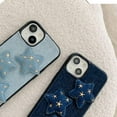 thumbnail image 2 of for iPhone Case,Cool Denim Fabric Embroidery 3D Star Silicone Camera Lens Protection Soft Shockproof Phone Case (Navy Blue,iPhone 13 Pro), 2 of 6