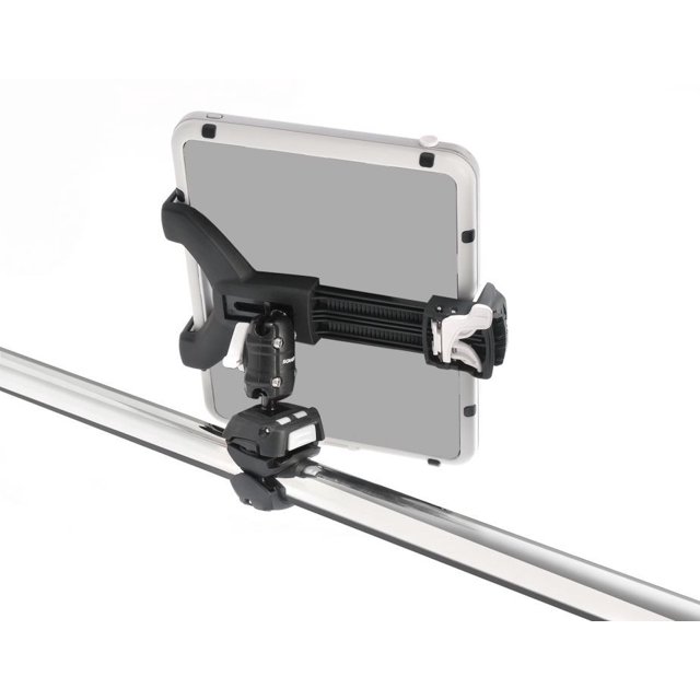 ScanStrut Support pour Tablette/lecteur RLS-508-402; ROKK Mini; pour Tablettes de 5 à 8-1/4 Pouces de Largeur; Base Rail; Se Monte sur Rail de 3/4 à 1-1/4 Pouces; Noir/blanc