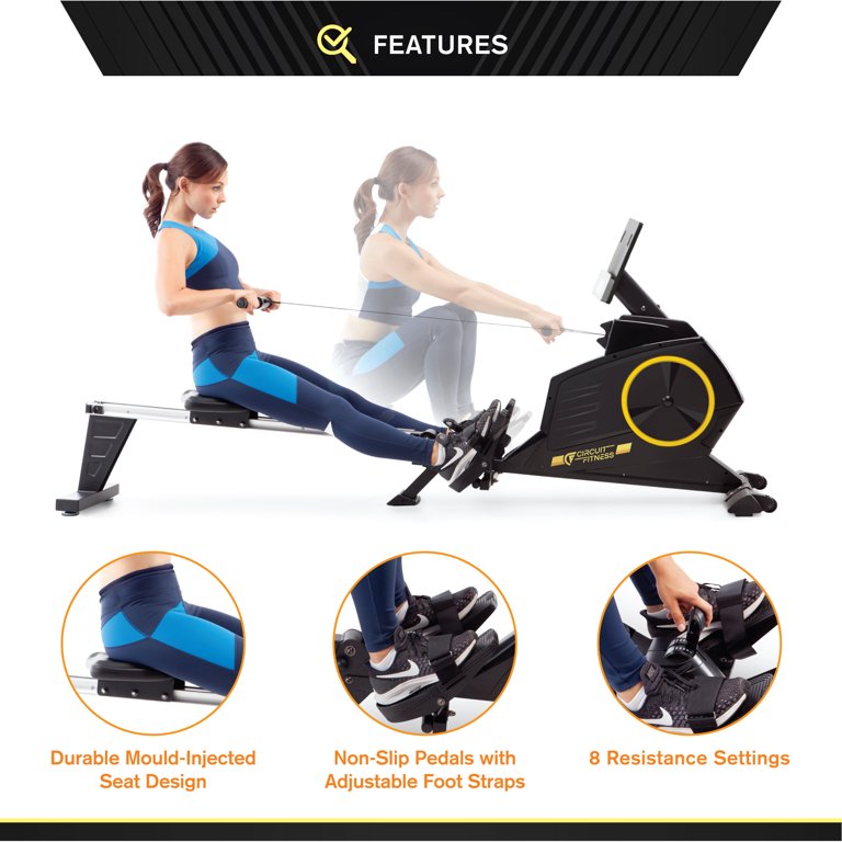 Circuit fitness deluxe foldable magnetic rowing machine with 8 resistance setting & transport wheels new arrivals