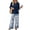 Blue, variant on Outfits for Women 2 Piece Sets 3/4 Length Sleeve Tops and Wide Leg Pants Lounge Sets Airport Beach Vacation Clothes
