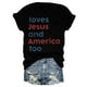 thumbnail image 2 of Camiseta patriótica para mujer del 4 de julio: estampado «Loves America Too», cuello redondo, top informal de verano - S-XXXL, 2 of 3