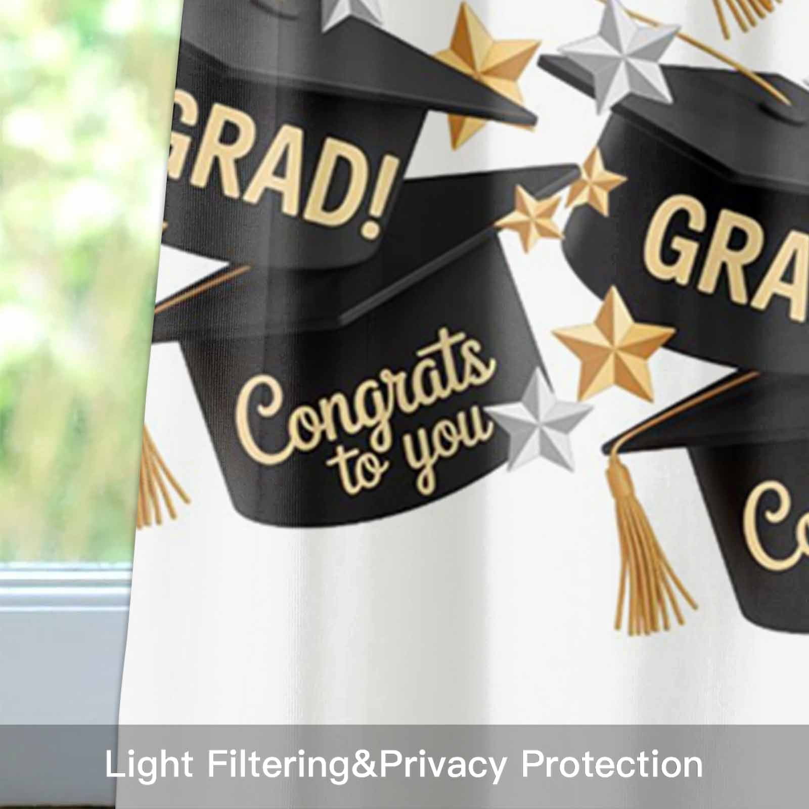 Congrats to You Valances for Windows GRAD Graduation Hat Three-Dimensional Stars Rod Pocket Cafe Window Treatments Valance Curtains for Kitchen Bathroom Laundry Basement Windows 60"x18"