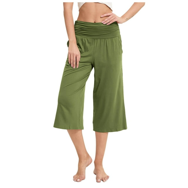Women's Cropped Pants Summer Casual Pants With Pockets - Polyester Material, Standard Thickness, for Casual Use