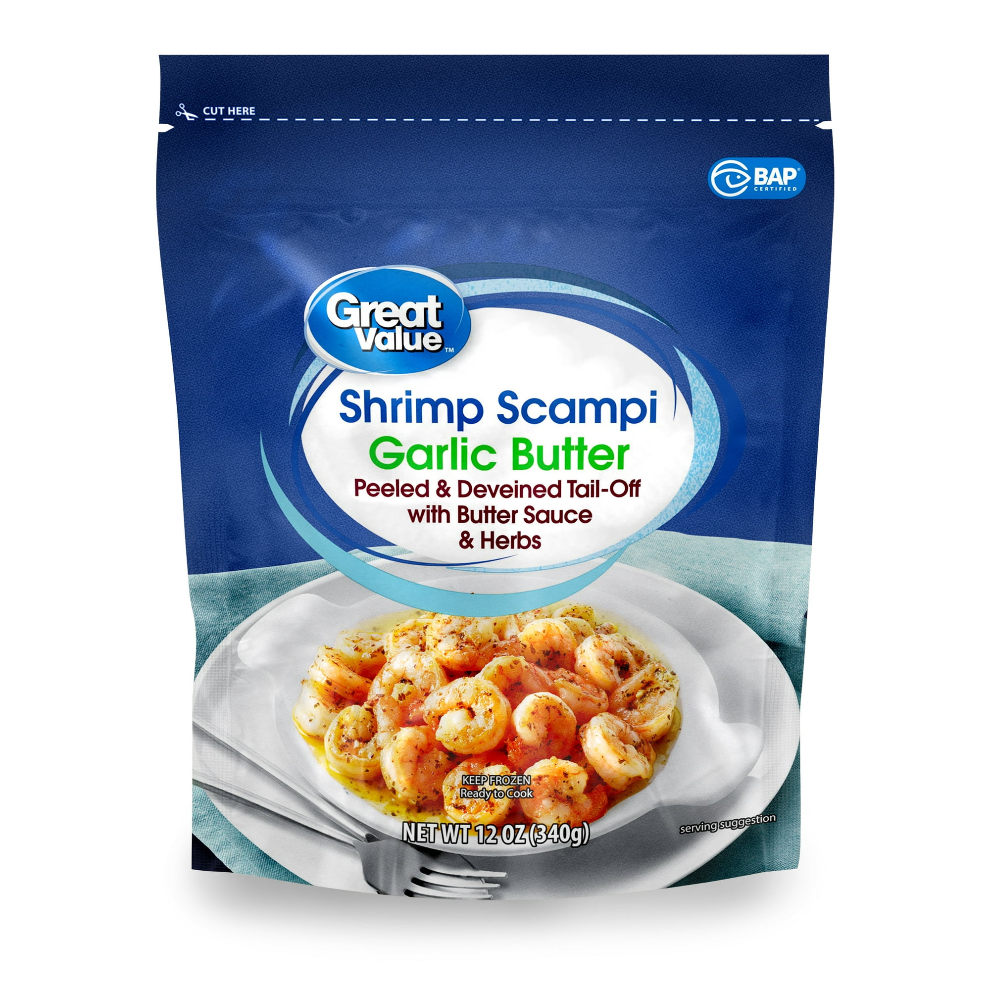 Great Value Frozen Garlic Butter Shrimp Scampi, 12 oz Bag
