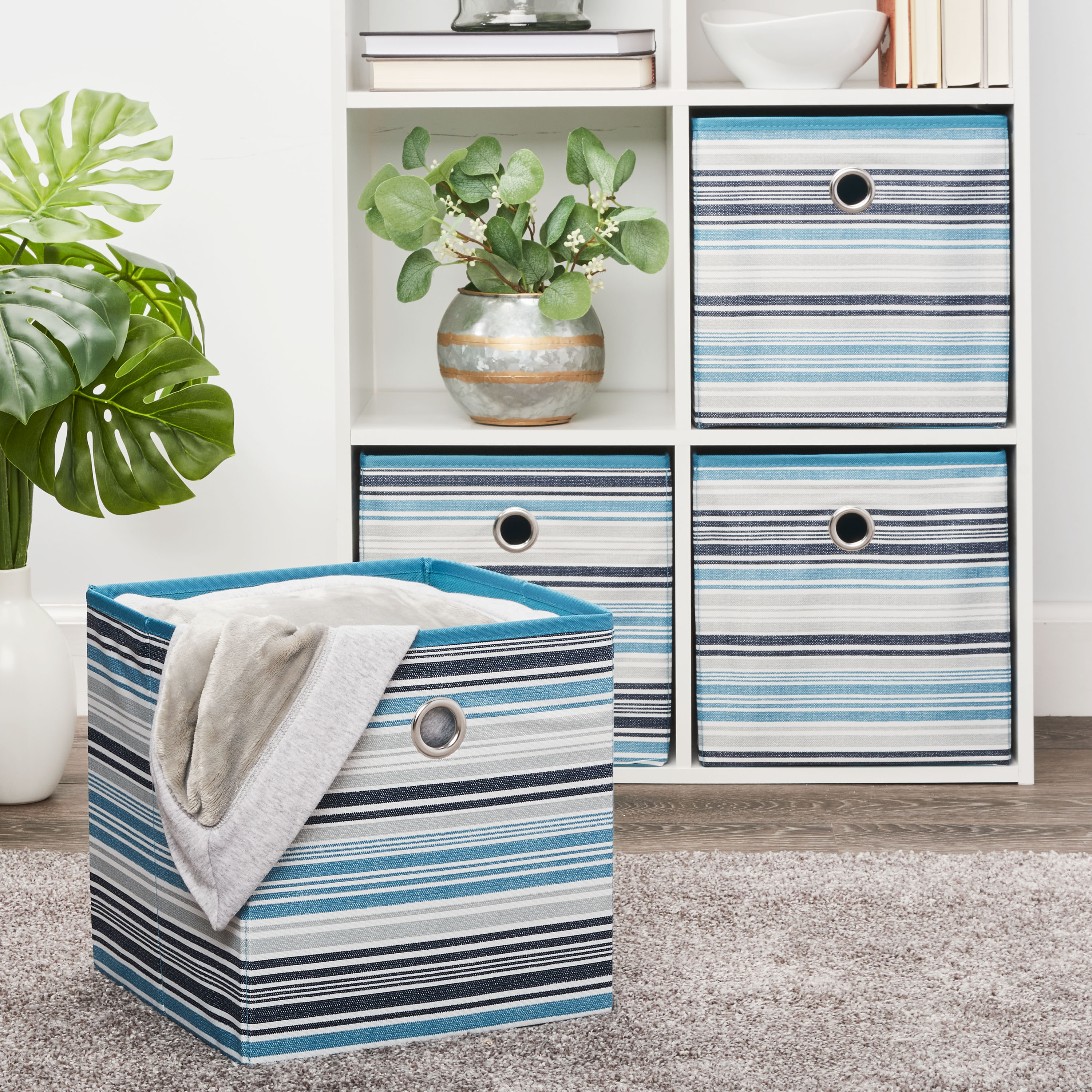 Mainstays Collapsible Fabric Cube Storage Bins (10.5" x 10.5"), Striped Cool Water, 4 Pack - image 5 of 5