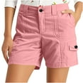 thumbnail image 2 of Taqqpue Cargo Shorts for Women, Elastic High Waist 6 Pockets Shorts Solid Color Summer Shorts for Women Casual, 2 of 10