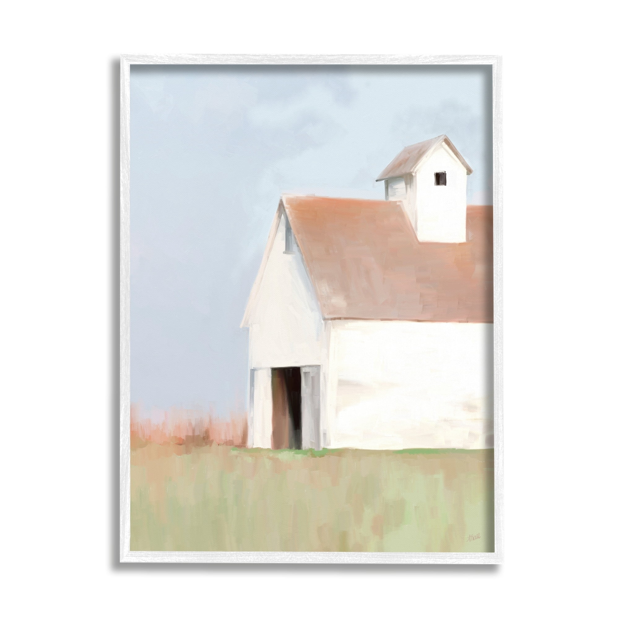 Stupell Industries Rural Countryside Field Casual White Barn House Painting White Framed Art Print Wall Art, Design by Amy Hall