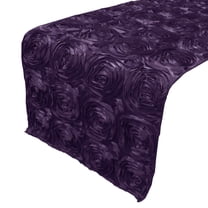Satin Rosette Table Runner Raised Roses Eggplant