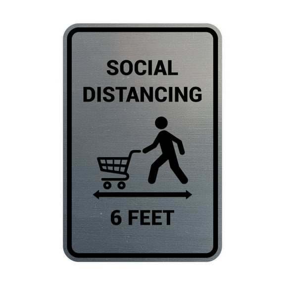 Portrait Round Social Distancing 6 Feet Sign (Brushed Silver) - Large