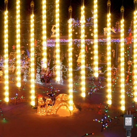 Bibana 16.9 Inch 10 Tubes Meteor Shower Lights 360LED Waterproof Falling Rain Drop Christmas Lights Plug in for Indoor & Outdoor Holiday Garden Tree Christmas Party Home Decor (Warm White)