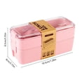 thumbnail image 3 of Pink Stackable Bento Box Japanese Lunch Box Kit with Spoon & Fork,Compartment Wheat Straw Meal Prep Containers for Adults, 3 of 7