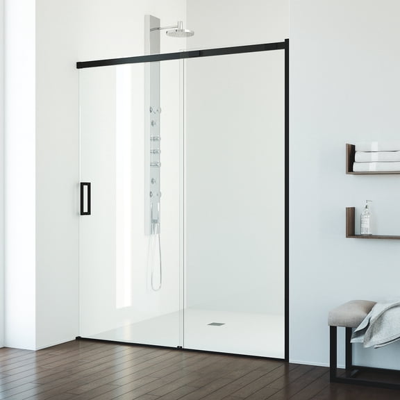 VIGO 60 in. W x 74 in. H Sliding Shower Door in Matte Black with 1/4 in. Clear Glass